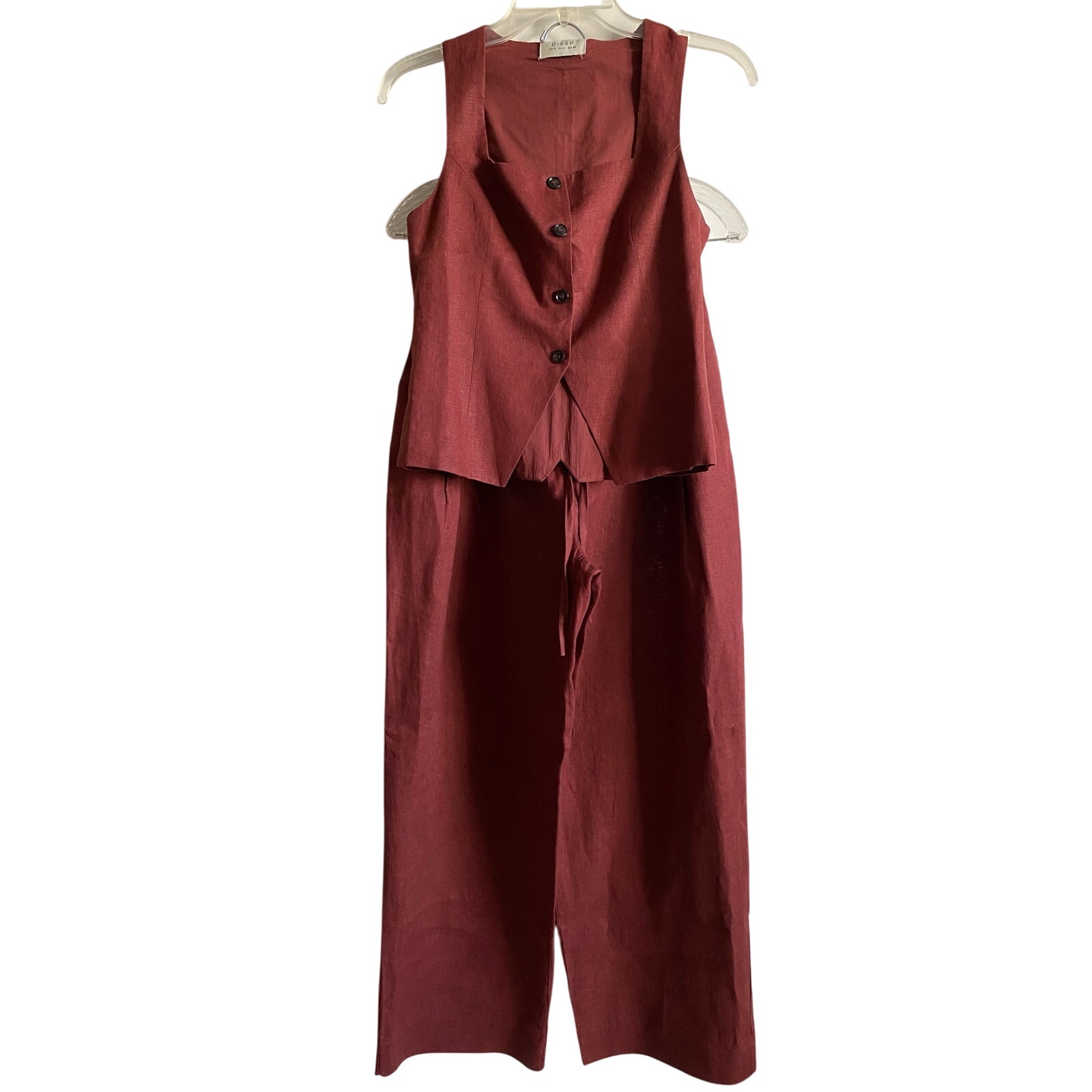Dissh Fran Sahara Linen Vest Pant Set Tailored Wide Leg Size 4 Rust Red